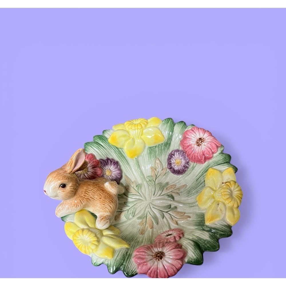 Fitz & Floyd Natures Treasure Bunny Rabbit Daffodil‎ Flowers Candy Bowl Easter